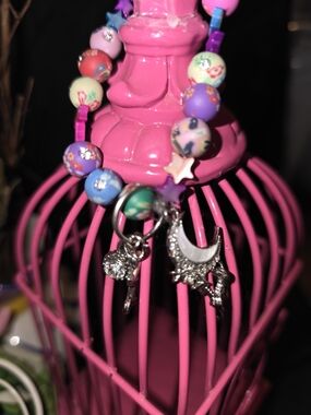 Colorful Wooden Beaded Moon & Star Bracelet - Pink, Purple, Blue